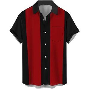 Men's Retro Bowling Shirts 50s Vintage Button Down Color Block Active Shirts